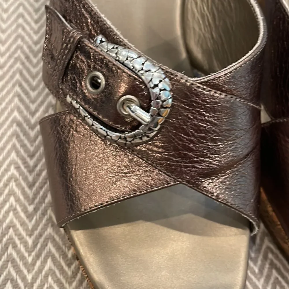 Brighton Woman’s Wedge Metallic Cork  Platform Sandals